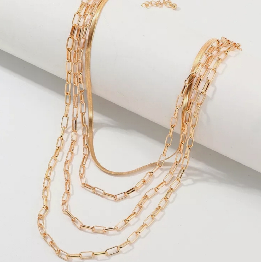 MULTILAYER CHUNKY CHAIN BIG PENDANT NECKLACE CHOKER - Picture 9 of 9